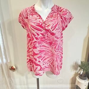 Lilly Pulitzer 100% Silk Short Sleeve Blouse sz M